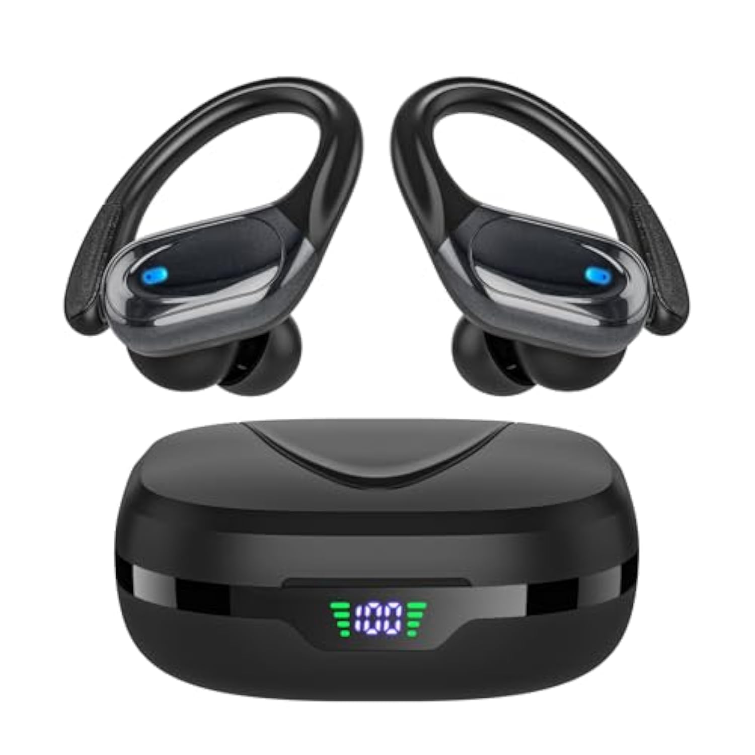 Wireless Earbuds Bluetooth Headphones 80Hrs Playback Ear Buds Power Display With Noise Canceling Mic Headsets For Sports/Workout/Running Black