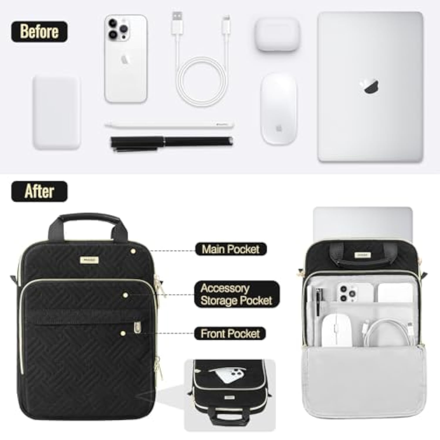 MoKo 13-14 in Puffer Laptop Sleeve Bag for 13-inch New Mac Air/Pro, 14-inch MacBook Pro M4/M3/M2/M1, 13.8“ Surface, Puffy Laptop Carrying Case with Handle & Shoulder Strap, Black