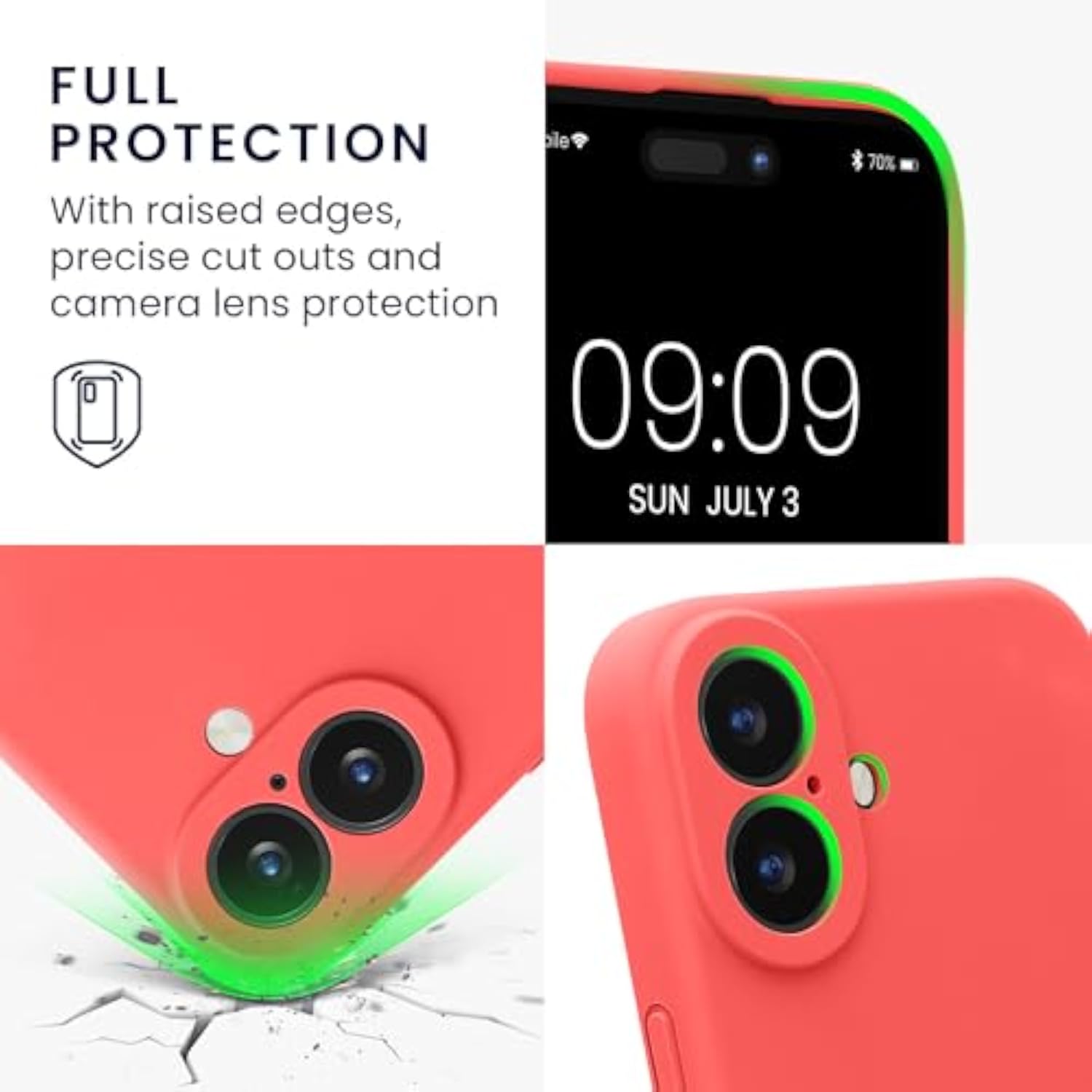 Neon Coral kwmobile Case Compatible with Apple iPhone 16 Case - Slim TPU Silicone Phone Cover - Soft Touch Finish