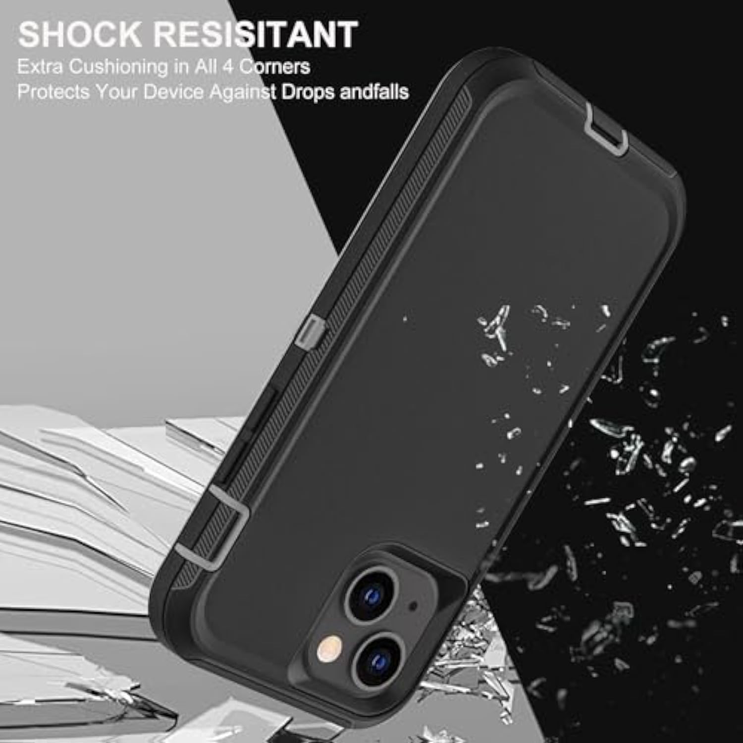 Iphone 13/14 Military Grade Case, 3 In 1 Heavy Duty Shockproof/Drop Proof/Dust Proof With 2Pcs Tempered Glass Screen Protector (Black/Grey)