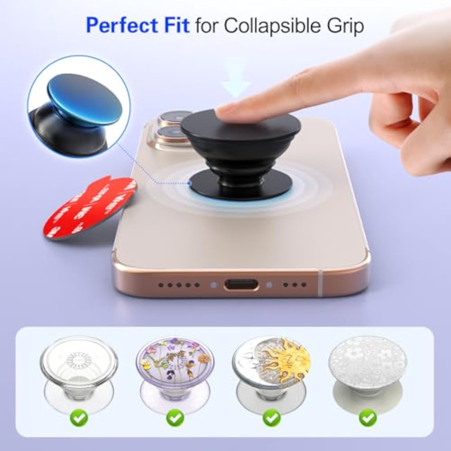 10-Pack 3M Sticky Pads for PopSocket Base 1.38" Strong Adhesive