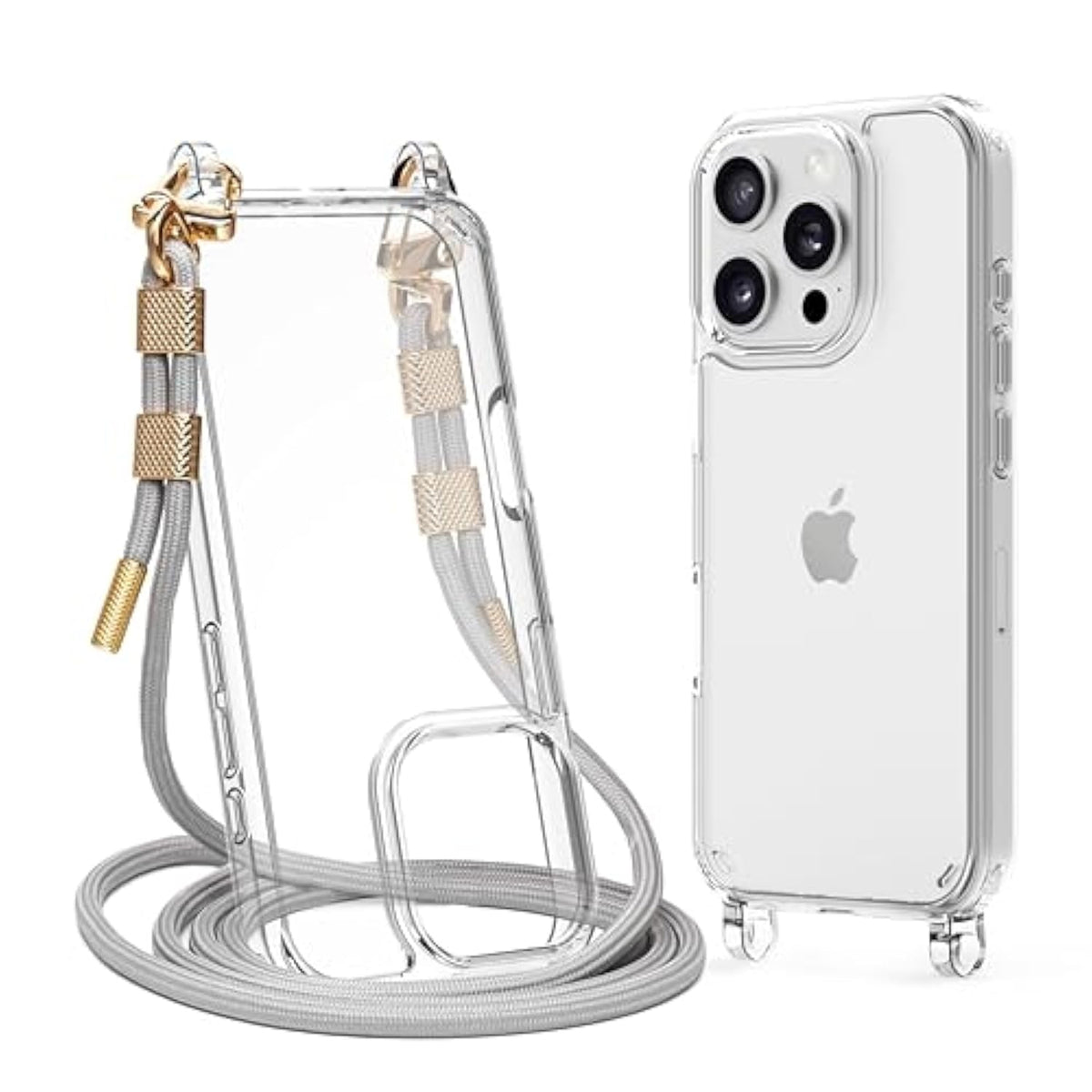 For Iphone 16 Pro Max Case With Strap, Clear Shockproof Crossbody Phone Cover W/Removable Anti-Theft Adjustable Lanyard For Women, Travel, Shopping, Hiking (6.9", Grey)