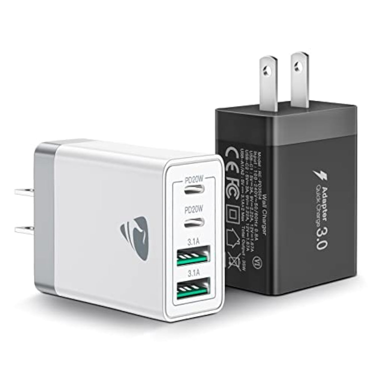 [2-Pack] Usb C Wall Charger, 40W Fast Usb C Charger, 4-Port Qc+Pd 3.0 Power Adapter Double Fast Wall Plug Type C Charging Block For Iphone 15/14 Pro Max/13/12 Mini/11/Xs/Xr,Tablet, Cube
