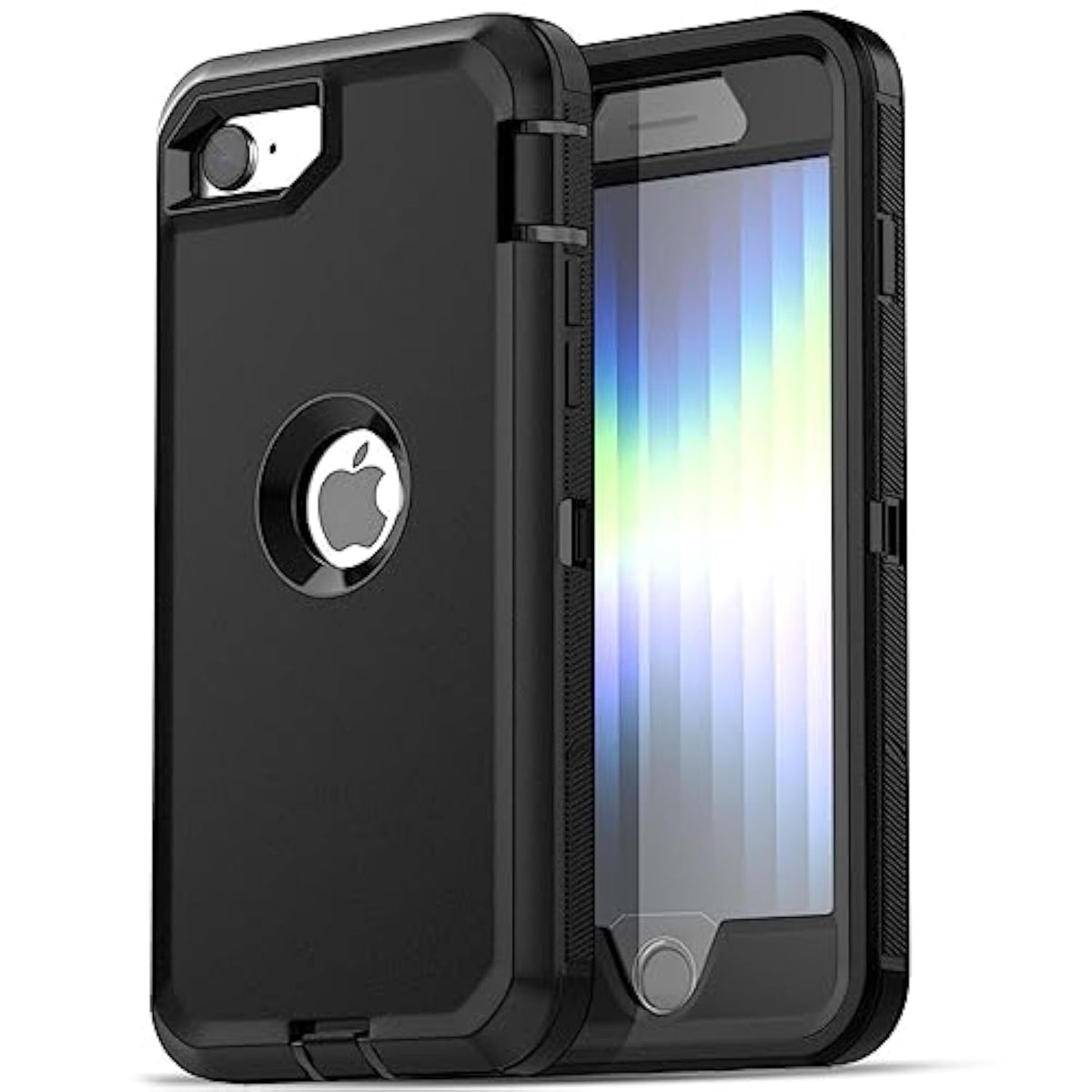 For Iphone Se Case 3Rd & 2Nd Generation, For Iphone Se 2022/2020 Built-In Screen Protector Heavy Duty Protective Shockproof 3-Layer Full Body Rugged Phone Cover, Black