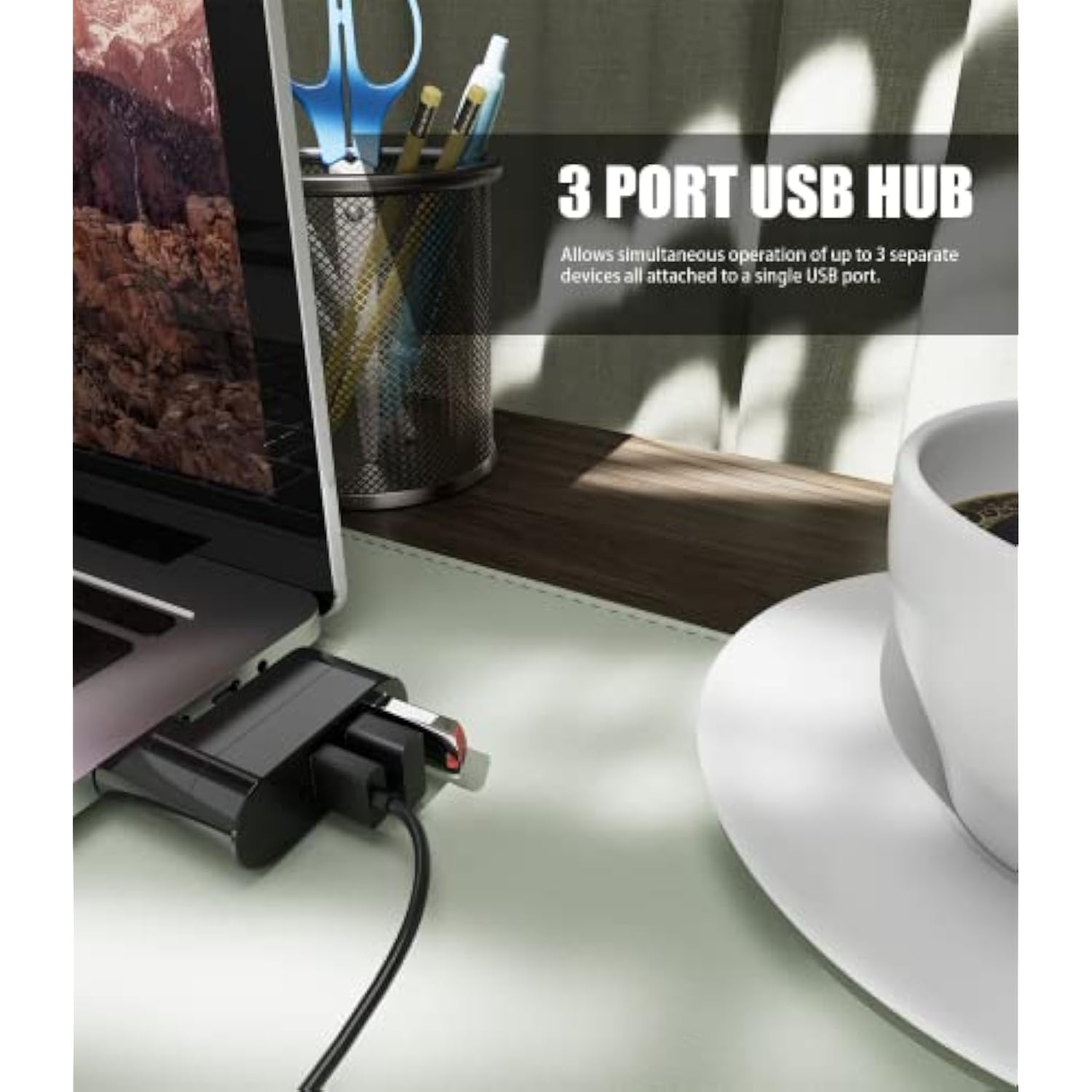 Usb Port Splitter, 3 Port Usb 2.0 Expander Splitter [90°/180° Degree Rotatable