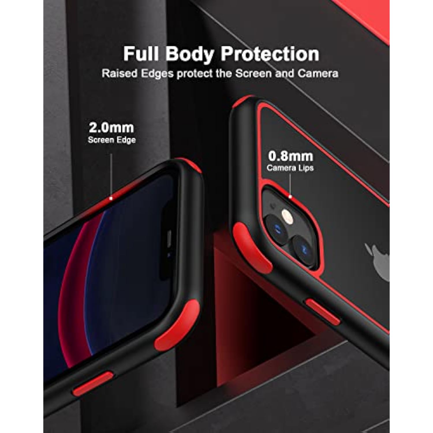 For Iphone 11 Crystal Clear Case, With Multicolor Protective Shockproof Bumpers, Not Yellowing Anti Scratch Transparent Hard Pc Back & Soft Silicone Tpu Frame Cover (Black/Red)
