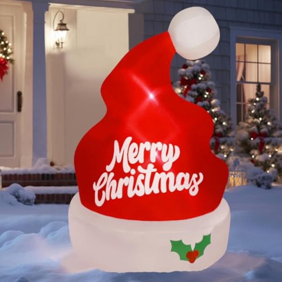 Christmas Inflatables Outdoor Decorations, 5Ft Inflatable Xmas Hat, Lighted Blow Up Giant Red Hat With Built In Led Ligh