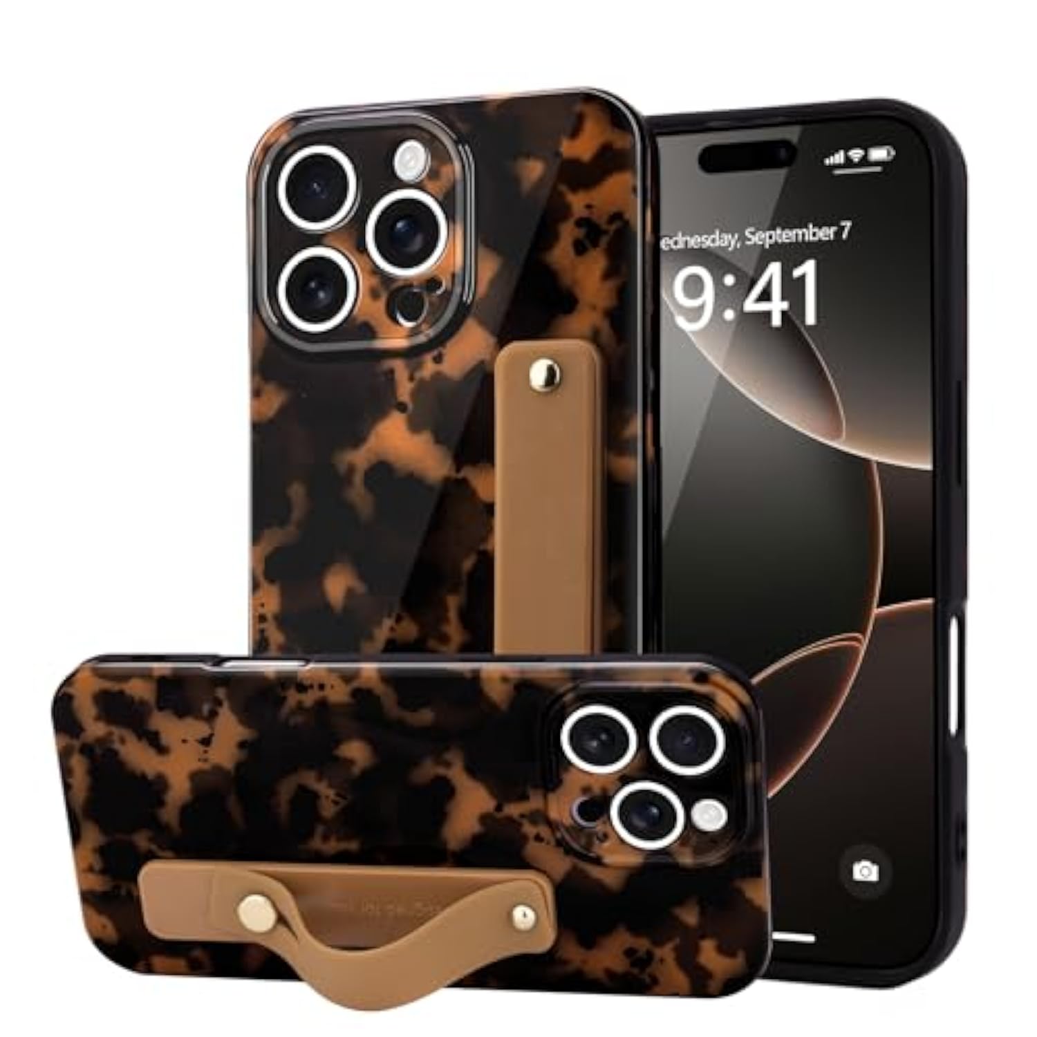 For Iphone 16 Pro Max Case With Wrist Strap, Cheetah Leopard Tortoise Shell Print Shockproof Soft Tpu Protective Case Women Girls, Slim Anti Scratch Cover For Iphone 16 Pro Max 6.9 Inch,Brown