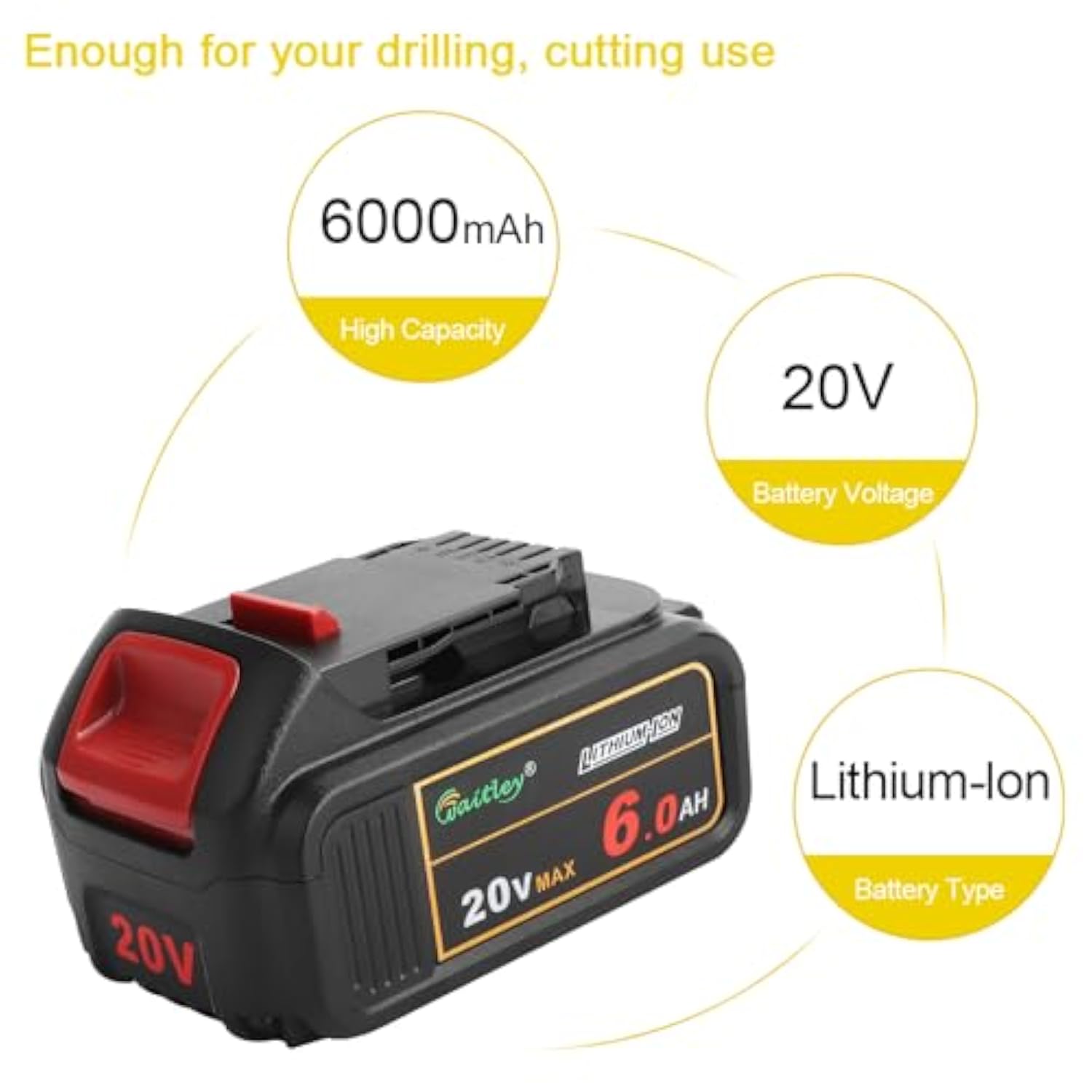 4 Pack 20V 6A Replacement Battery Compatible With Dewalt Dcb200 Dcb206 Dcd Dcf Dcg Series Cordless Tools
