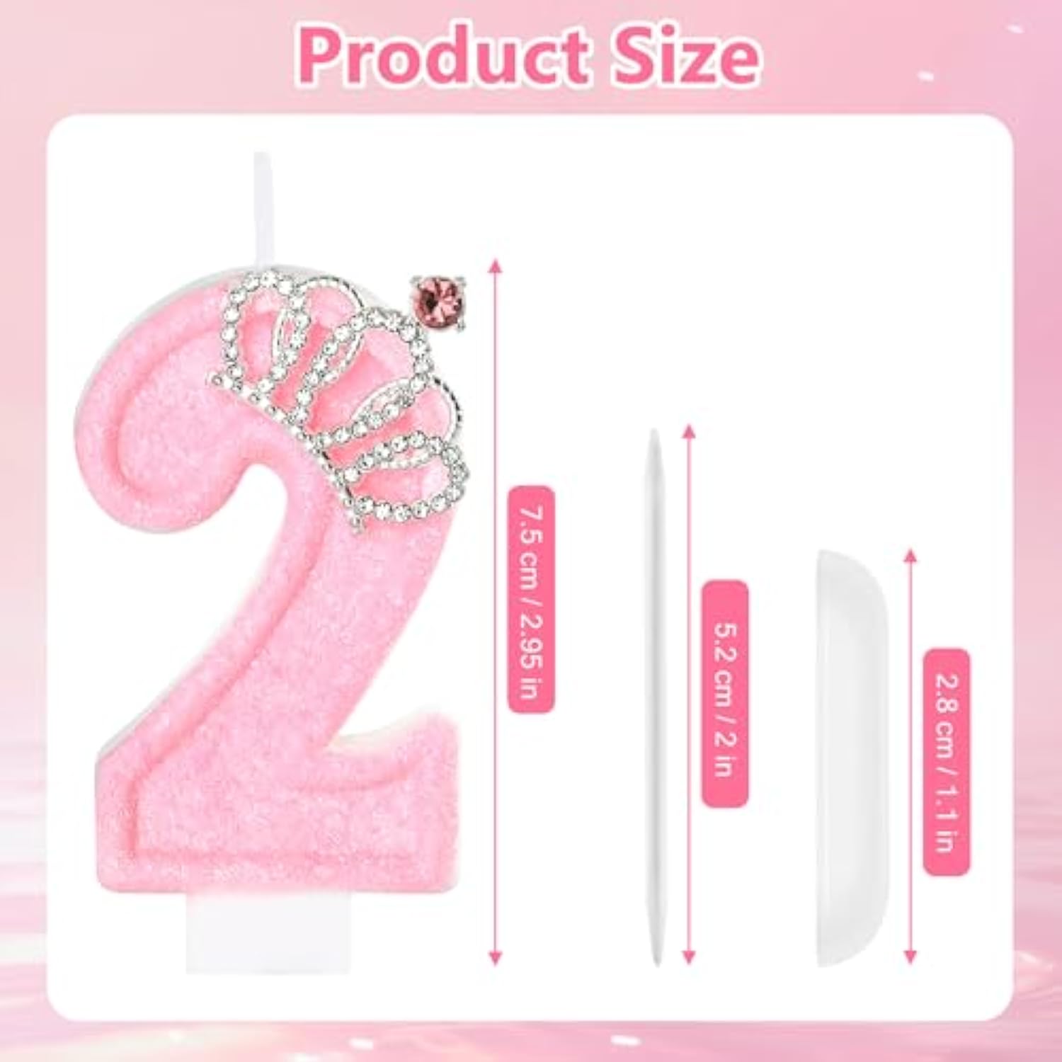 Pink Birthday Candle Crown Number 2 Candles Cake Candle,Pink Birthday Cake Topper Cupcake Decorations Party Decor For Girls And Women Anniversary Celebrations Supplies Favors