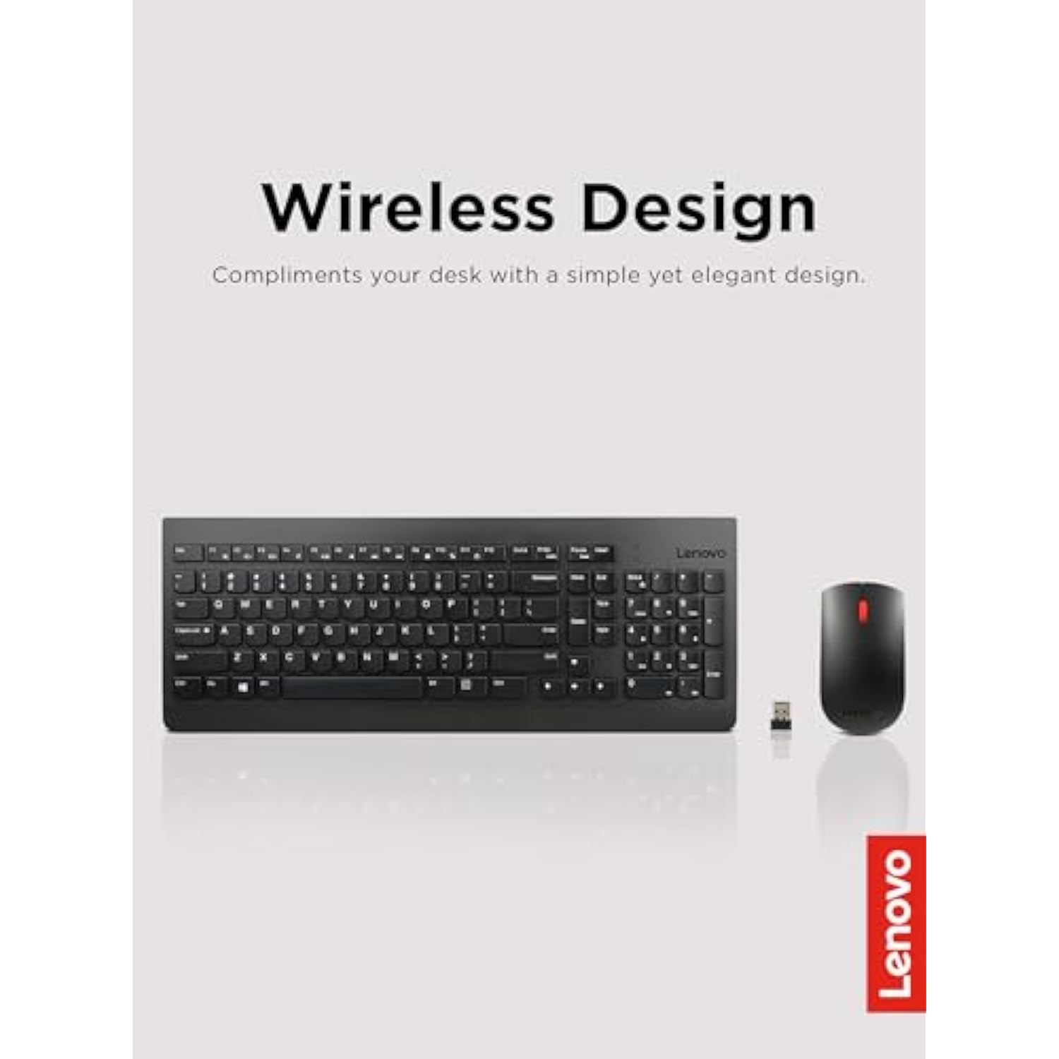 Lenovo 510 Wireless Keyboard & Mouse Combo, 2.4 GHz Nano USB Receiver, Full Size, Island Key Design, Left or Right Hand, 1200 DPI Optical Mouse, GX30N81775, Black