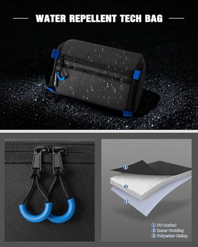 Electronics Organizer Travel Case, Water Resistant Tech Bag Charger Pouch For Cord, Cable, Cards, Phone, Airpods, Black