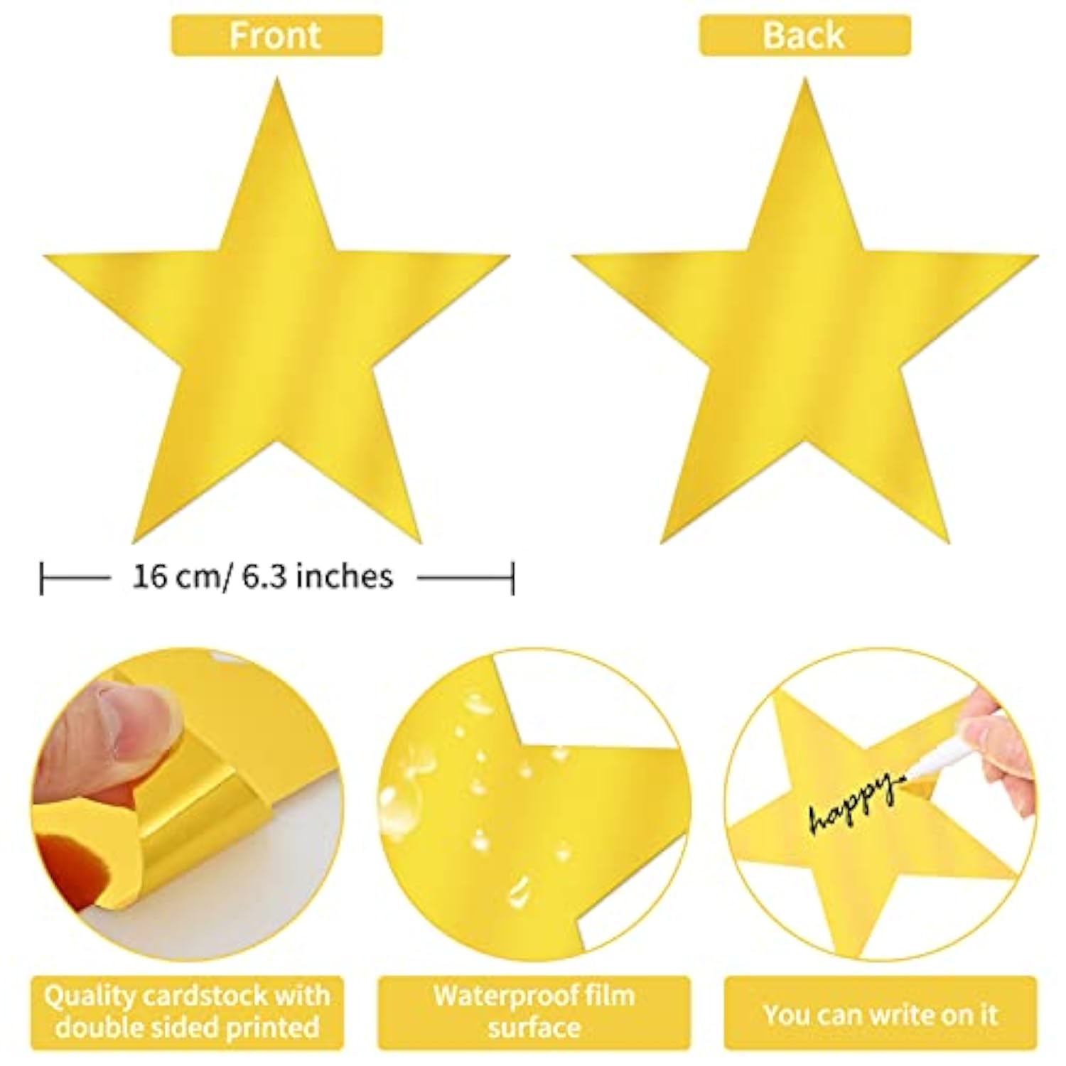40 Pcs Metallic Star Cutouts Double Printed Paper Stars Decoration For Wedding Movie Night Party Supplies Bulletin Board Classroom Wall Decorations (Gold)