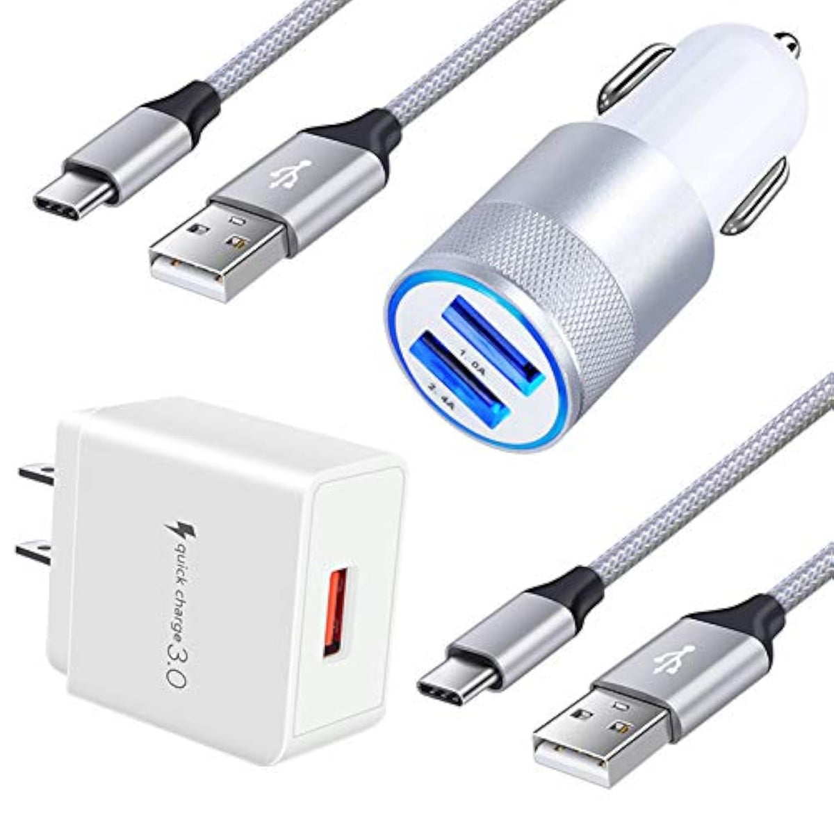 Fast Usb C Charger, Powerful Qc 3.0 Charger+Car Charger Adapter+6Ft Usb Type C Cable For Samsung Galaxy S24 Ultra/S24+/S23 Fe Ultra/S22/S21/S20,A16 A15,Note 20,Lg Stylo 6 5,Oneplus 11 12 10 Pro 9 8 7T