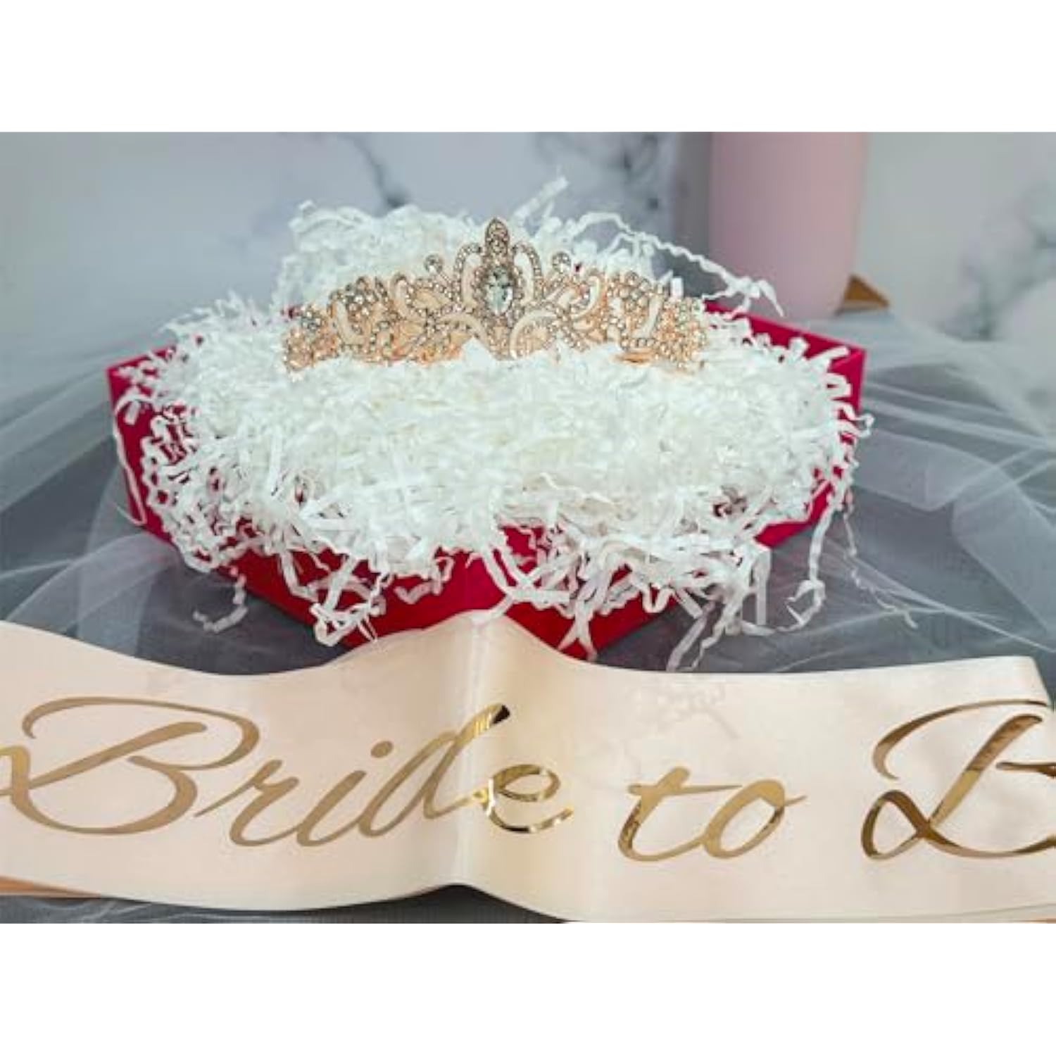 Rose Gold Bachelorette Party Set: Bride Crown, Veil & Sash