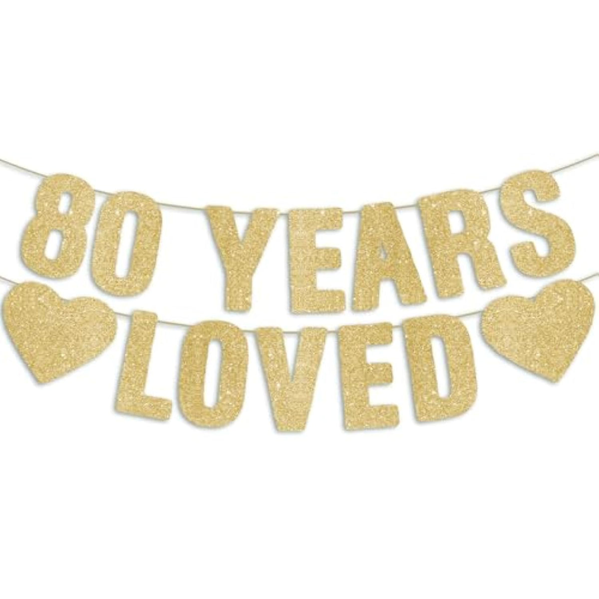 Pre-Strung Gold Glitter 80th Birthday Banner for Men and Women Party Decor