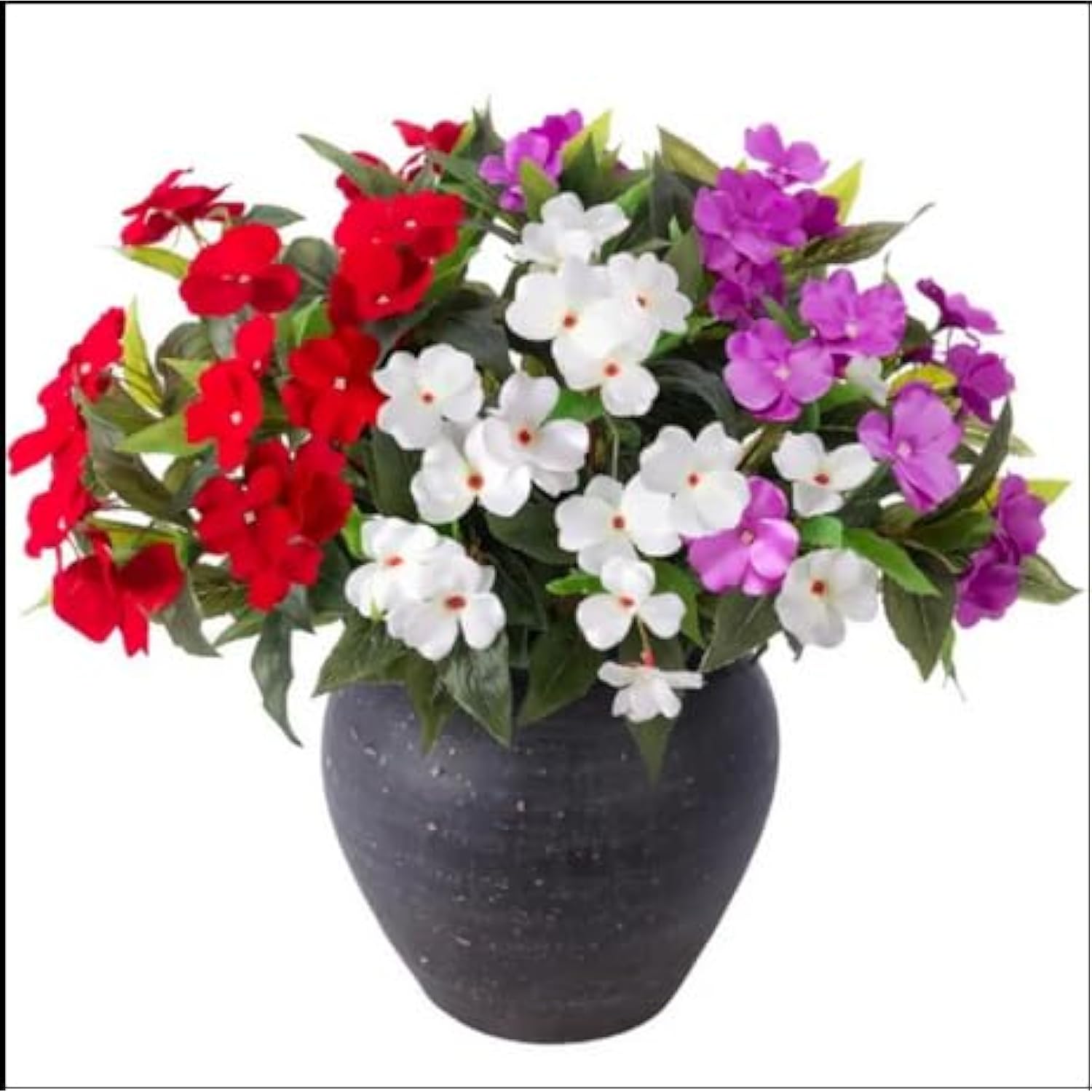 2 Pcs Red Artificial Flowers Fake Impatiens Flowers For Outdoor Indoor Red Impatien For Outside Pot Patio Garden Hanging Basket Porch Decoration