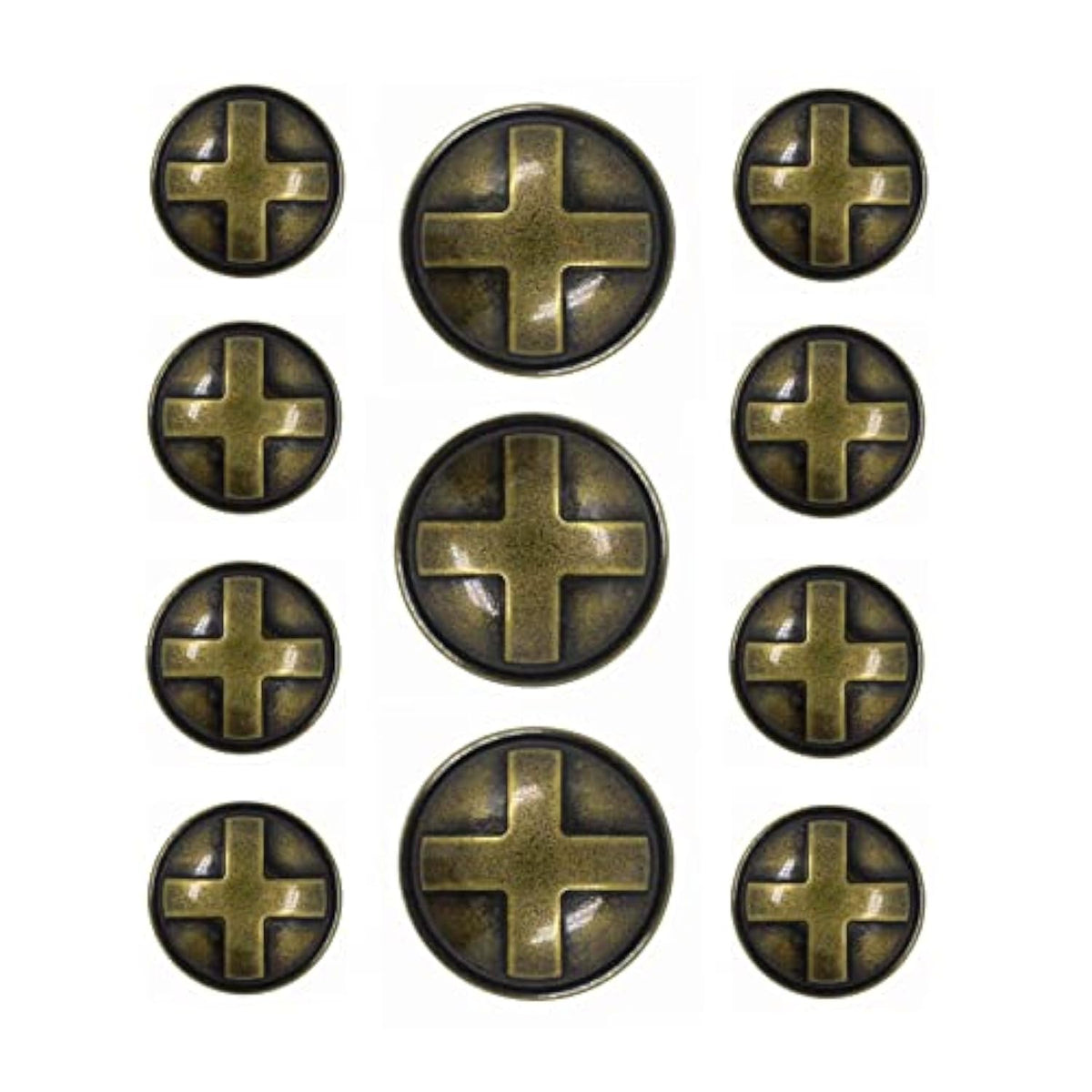 Cross Domed Antique Brass Metal Shank Buttons. Blazer Button Set. 3 Pc