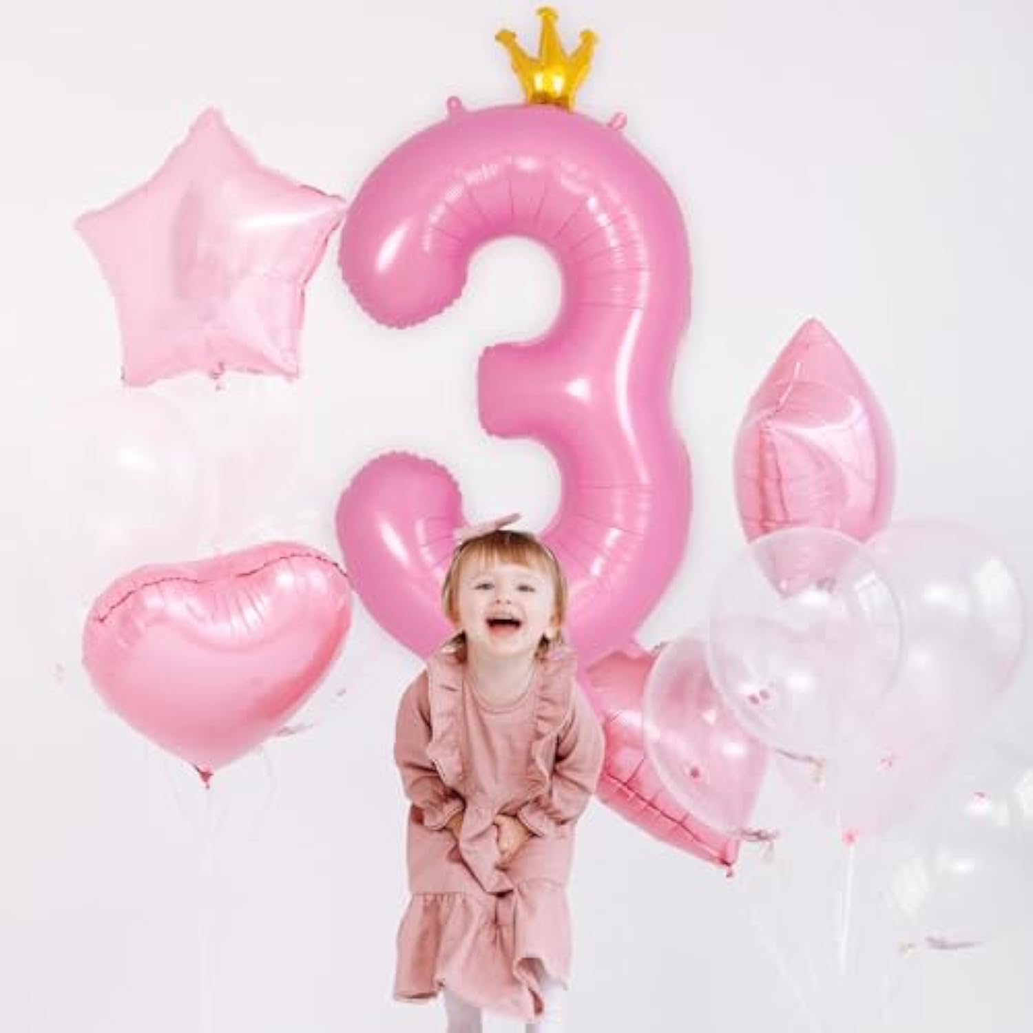 40in Pink Crown Number 3 Foil Balloon Jumbo Birthday Party Decorations