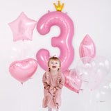40in Pink Crown Number 3 Foil Balloon Jumbo Birthday Party Decorations