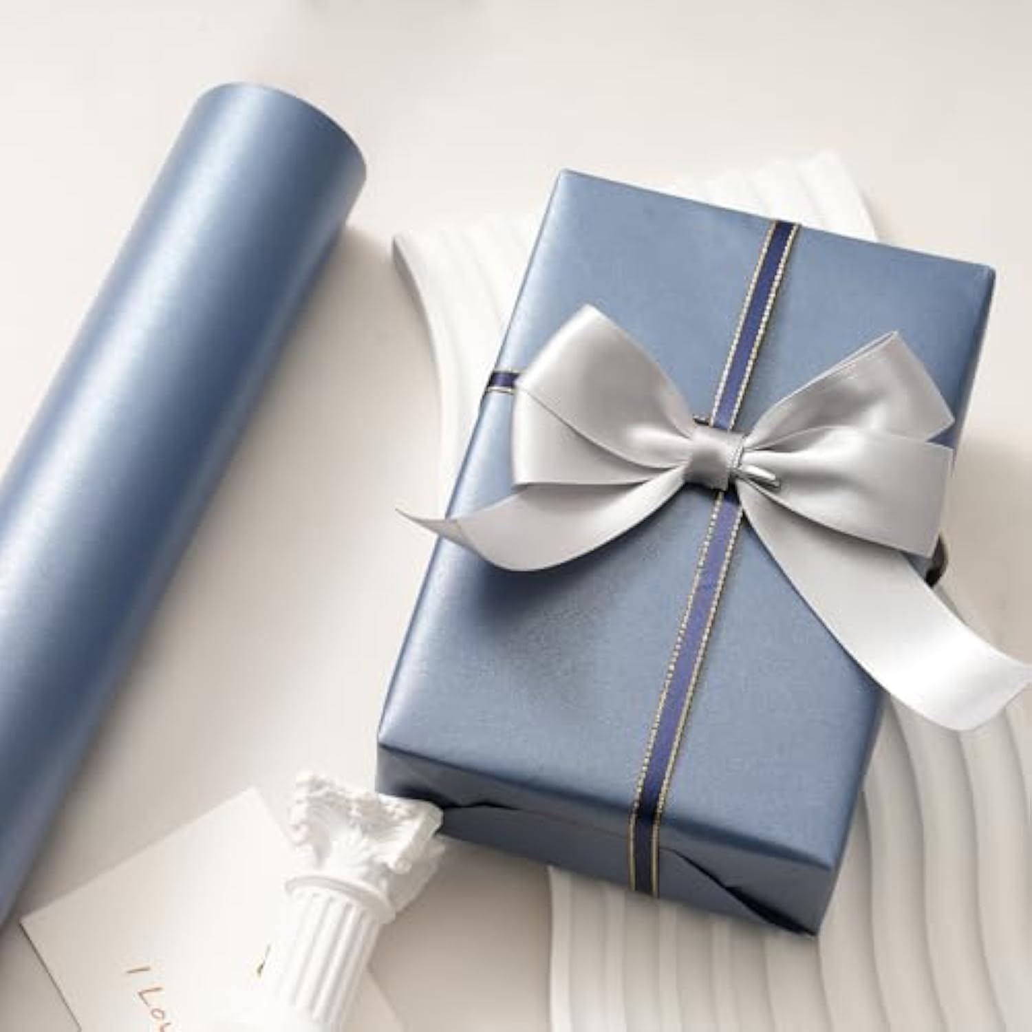 Matte Navy Blue Reversible Wrapping Paper Mini Roll 17x32.8 Ft Gift Wrap