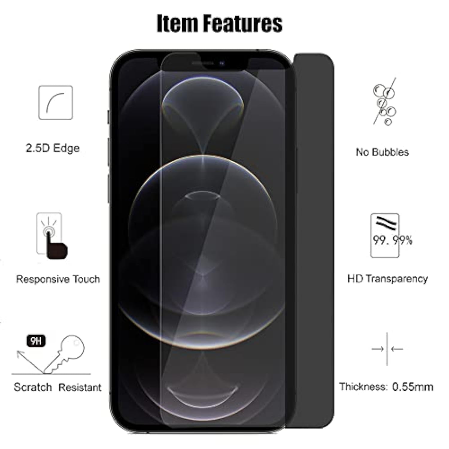 3 Pack Privacy Screen Protector For Iphone 12 Pro Max (6.7") Anti Spy Private Tempered Glass