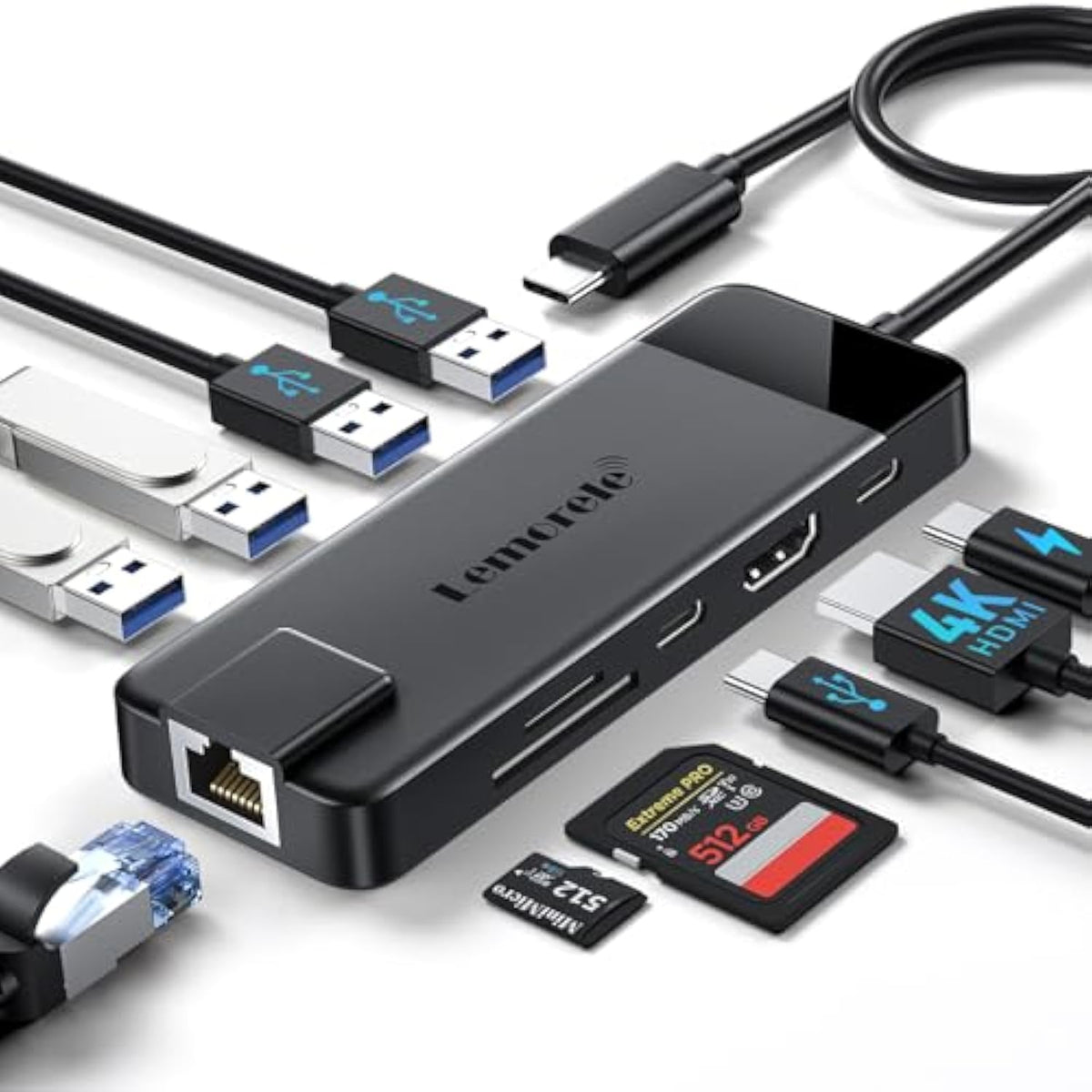 Usb C Hub Multiport Adapter 10-In-1 Usb C Dongle For Macbook Pro Air, Gigabit