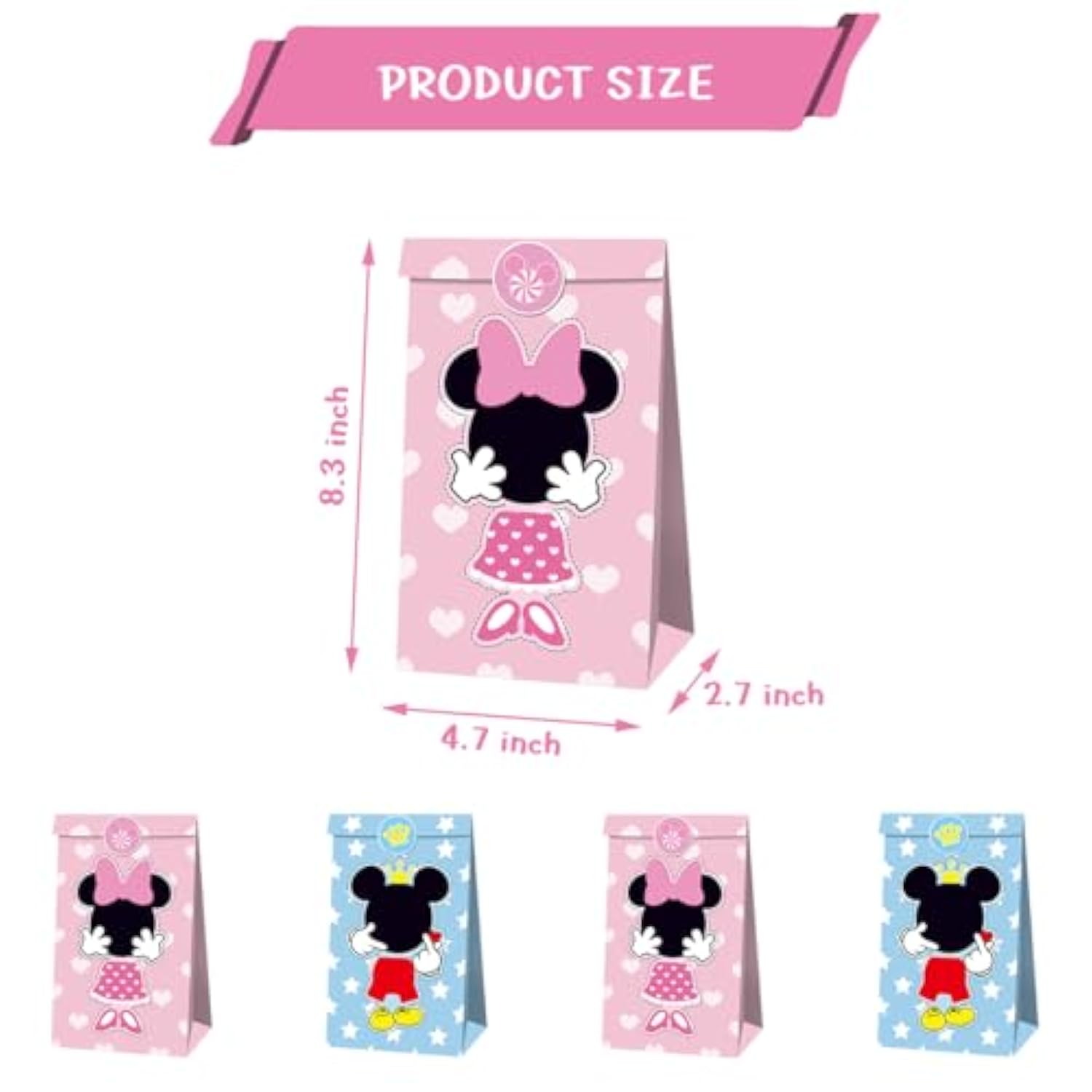 12Pcs Mouse Party Bags With Stickers Paper Supplies Favors Cookie Chocolate Candy Snack Bags Mouse Birthday Party Gift Bag