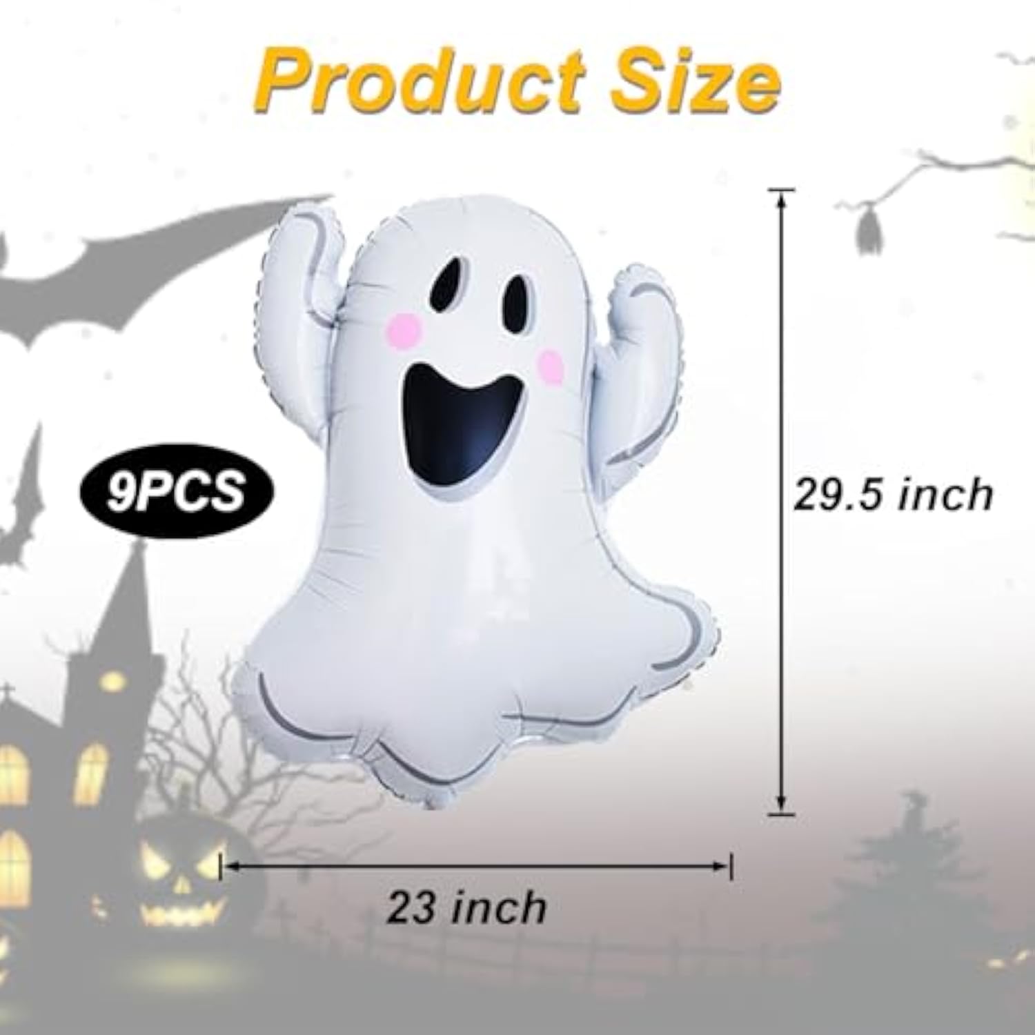 9Pc Halloween Foil Balloons – White Ghosts for Birthday & Party Decorations