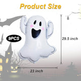 9Pc Halloween Foil Balloons – White Ghosts for Birthday & Party Decorations