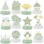 12 Pcs Sage Green Gold Happy Birthday Decoration Gold Honeycomb Centerpieces Party Supplies Balloon Crown Paper Centerpiece Table Decorations Royal For Men Women Party