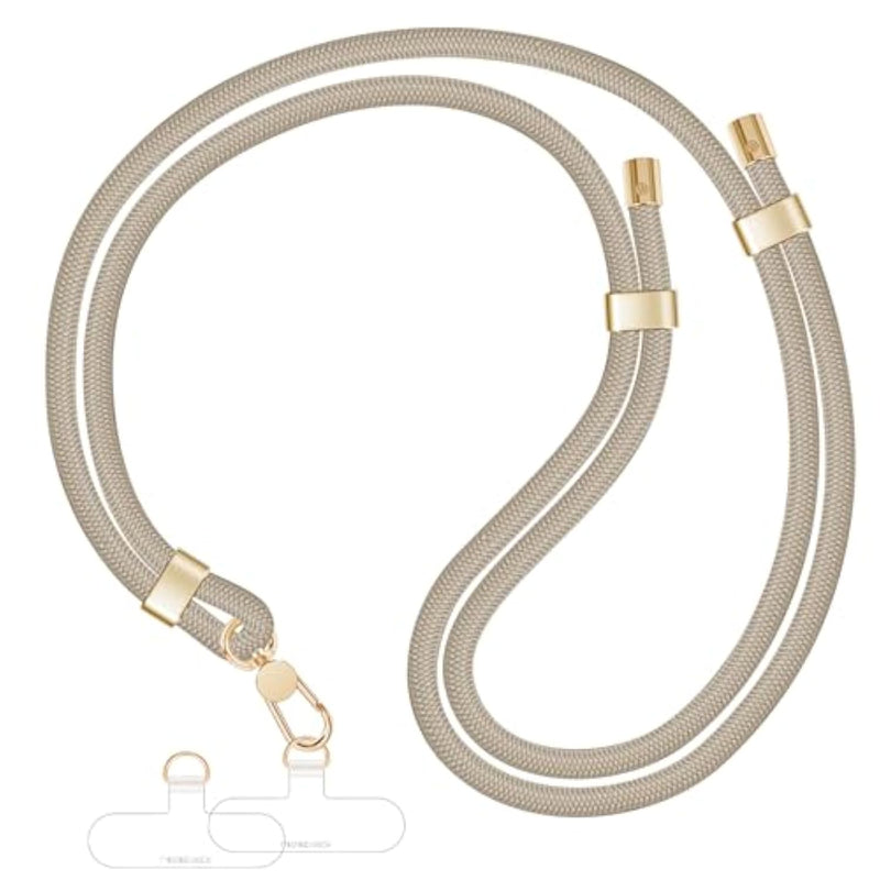 Phone Lanyards For Around The Neck, Crossbody Cell Phone Strap With Premium Metal Buckles Universal Neck Strap Holder With Clear Phone Patches For All Smartphones-Khaki