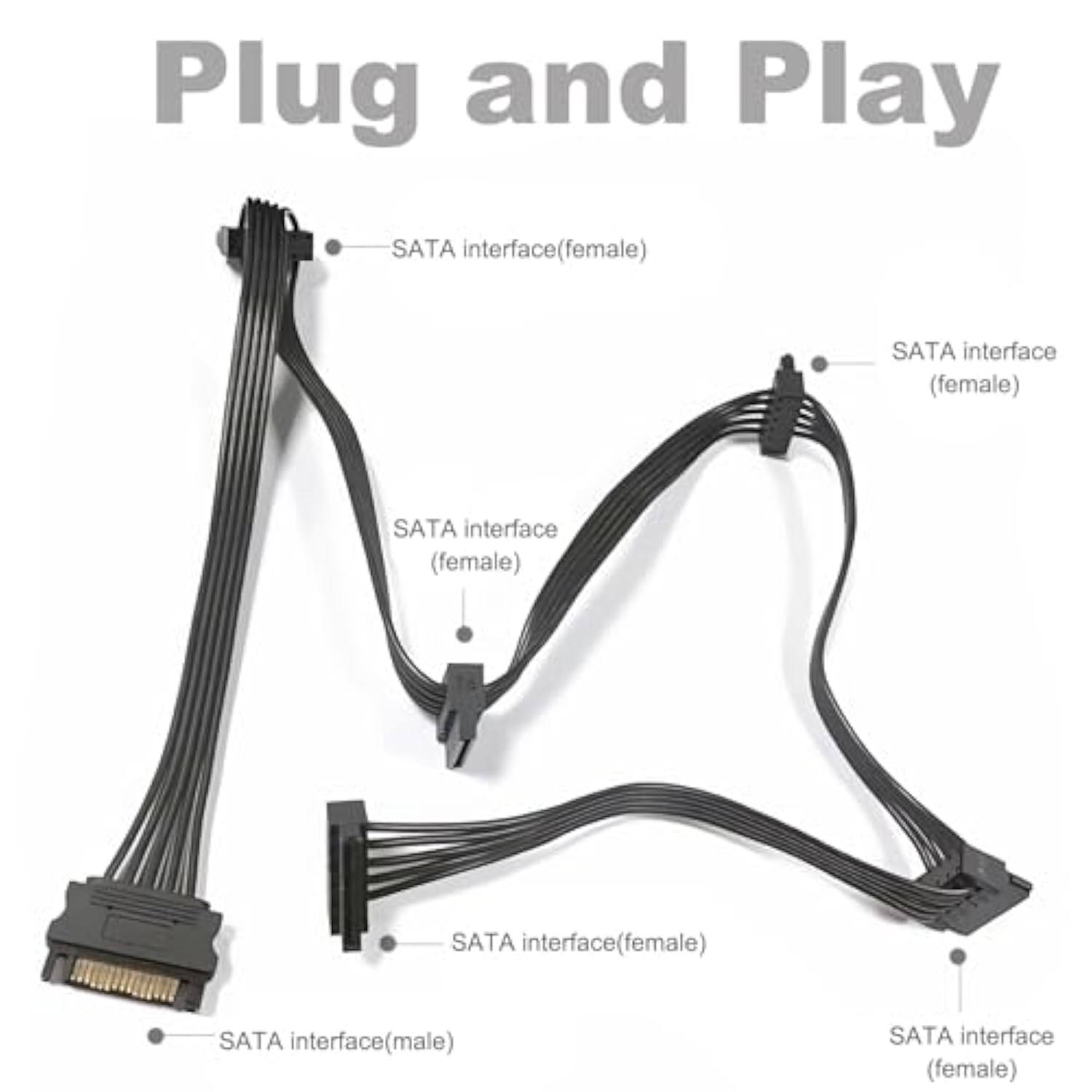 Sata Power Cable 19.7 In (500 Mm) - 15 Pin Sata 1 Male To 5 Female Power Split