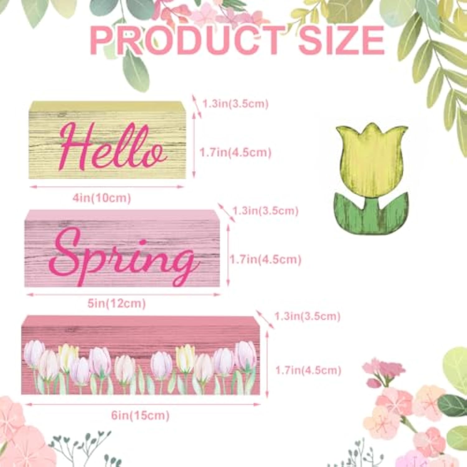 4 Pcs Hello Spring Sign Rustic Spring Centerpiece Tulip Decor Tiered Tray Decor Decorations For Home Office Table Mini Springtime Art Desk Accessories Gifts For Women