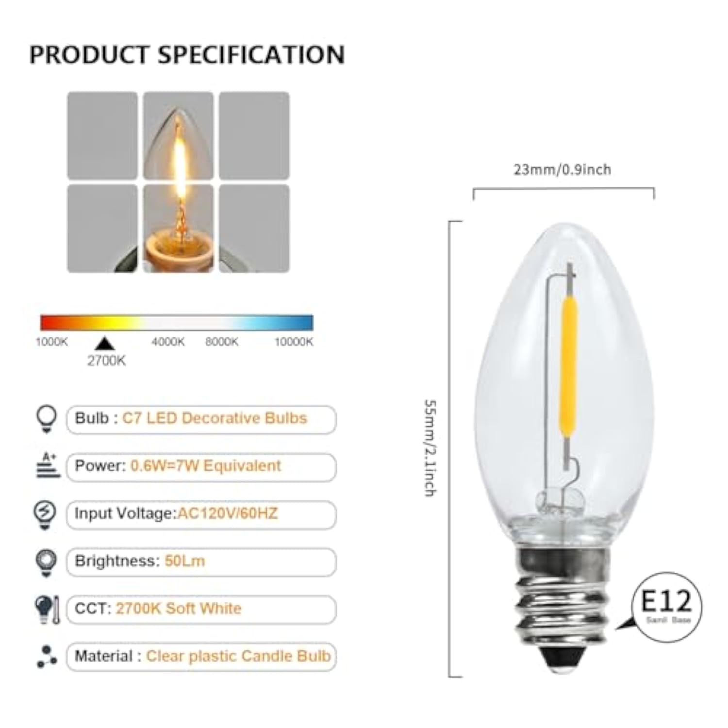 4 Pack Chainable Accessory Cord With C7 Led Light Bulbs, 6 Ft Indoor Blow Mold Light Cord With Male And Female Plugs For