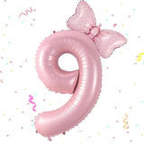 40-Inch Pink Number 9 Balloon with Mini Bow for Girl's 9th Birthday Party