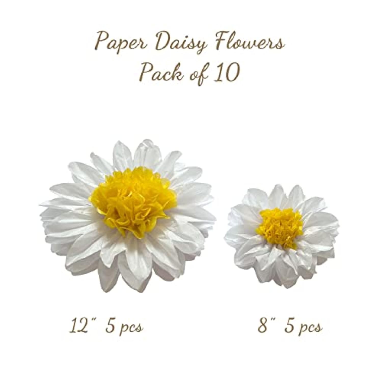 Daisy Tissue Paper Pom Poms Party Decorations White Yellow Flowers Wall Hanging 1St Birthday Bridal Baby Shower Wedding Classroom Décor 12" 8" Pack Of 10