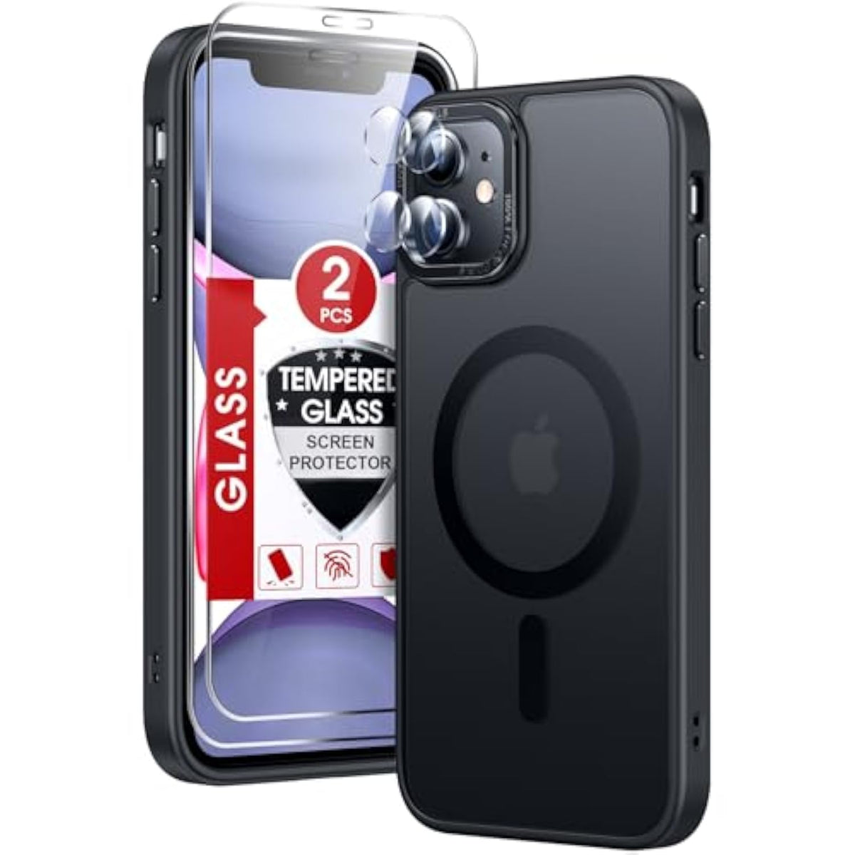 For Iphone-11 Phone Case With Screen Protector X2 + Camera Cover X2:[Magsafe Compatible] Magnetic Funda Para Ipone 11Case Grade Protective Slim Matte Cases For I Phone 11 Iphone11, Black