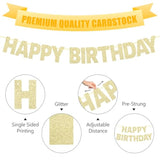 Pre-Strung Glitter Gold Happy Birthday Banner for Party Decorations