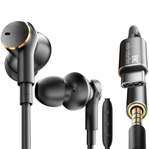 Premium Wired Ear bud with ENC Noise Reduction-Rich Deep Bass Dual-Driver In-Ear Eerphones,Call Noise Cancellation Earbuds USB C,Noise-Isolating