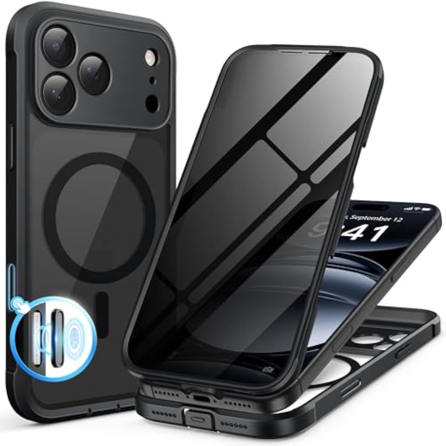 For Iphone 17 Pro Max Case, Compatible With Magsafe, Built-In Privacy Screen Protector And Camera Protection, Anti-Spy Full Body Shockproof Clear Phone Case For 17 Pro Max 6.9", Black
