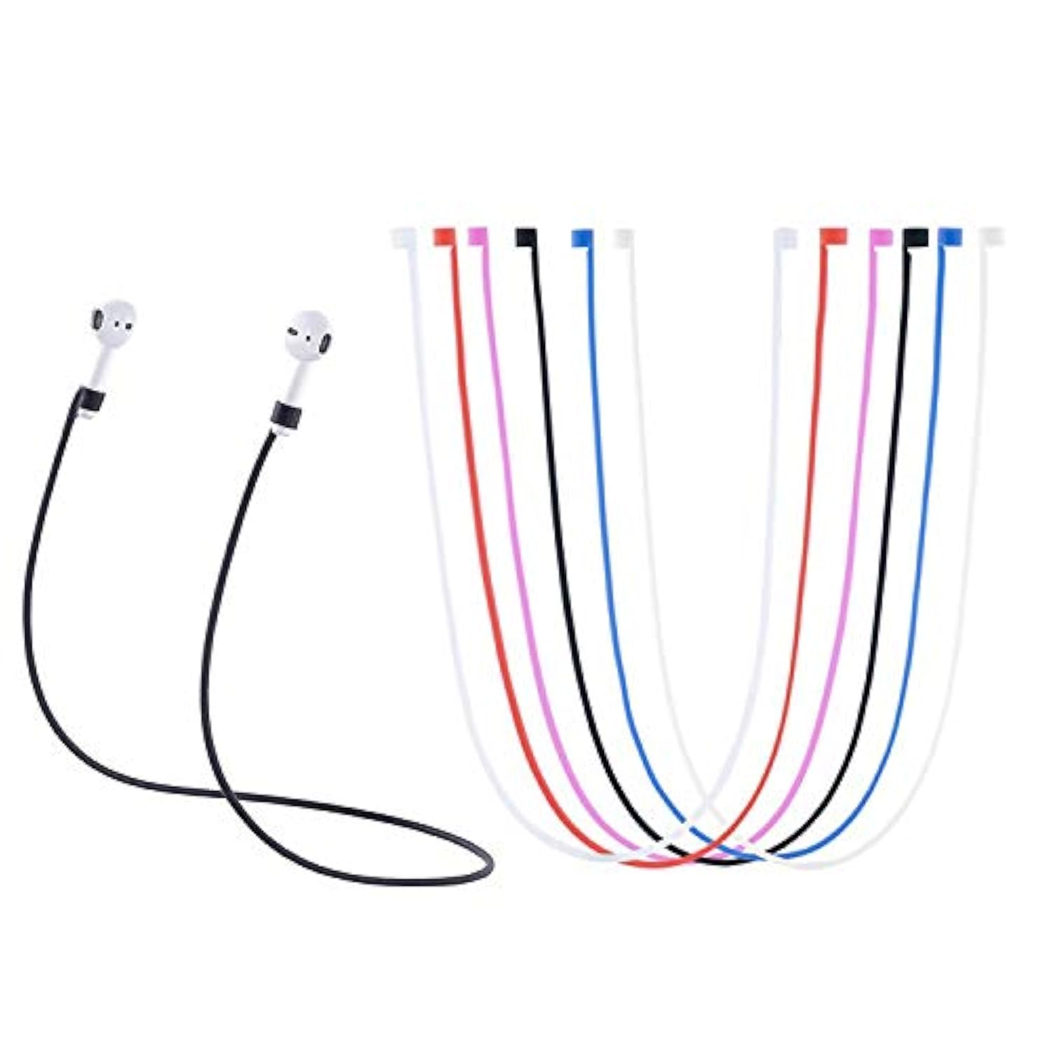 Airpods Straps, Soft Silicone Sport Earphones Anti-Lost Strap, Colorful Wire Cable Connector For Apple Airpods Wireless Bluetooth Earphones Lanyards (6 Pack)
