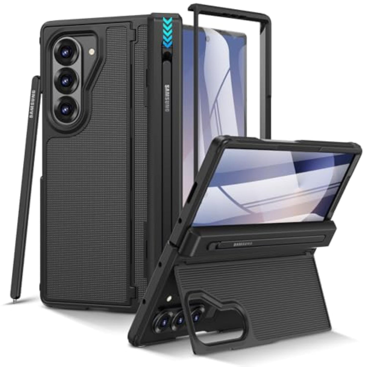Z Fold 6 Case with Screen Protector and Invisible Kickstand, Black