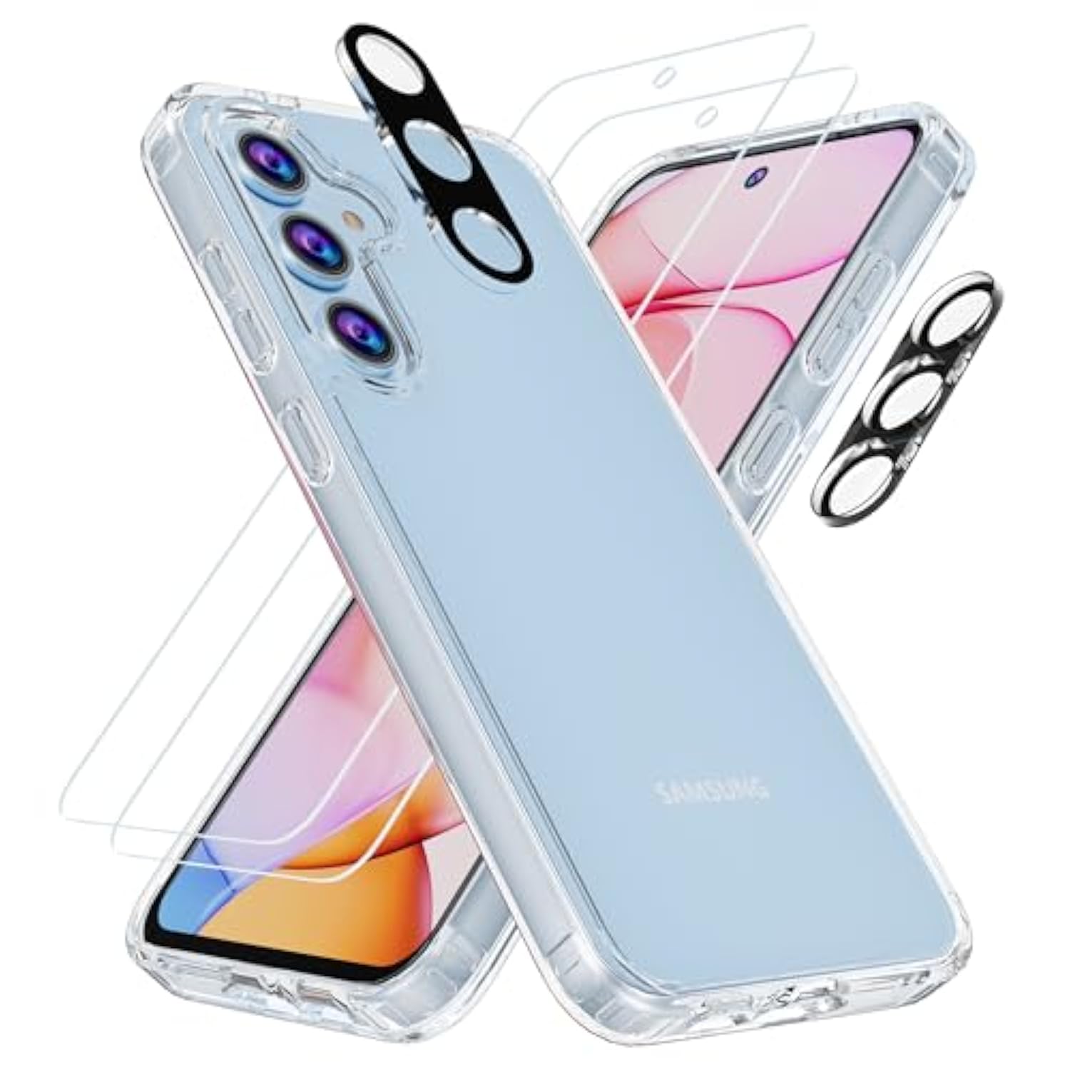 Case For Samsung Galaxy S24 Fe Case With Tempered Glass Screen Protector And Camera Lens Protector, Hard Pc Back Cover Soft Tpu Edge Bumper Design Phone Case For Women Men Girl Boy (Clear)