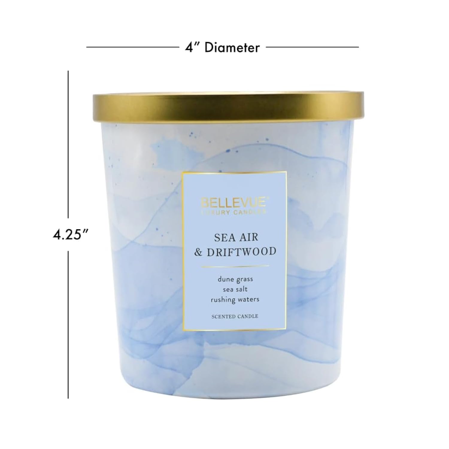 Bellevue Luxury Fragranced Candle, 12 Oz, Soy Blend Wax,Essential Oils, Long-Lasting Burn, Home Fragrances, Aromatherapy Home Scented Candles Scent: Sea Air & Driftwood