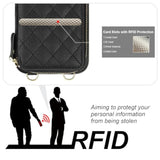 Crossbody Wallet Case For 16 Pro Max, Rfid Blocking Pu Leather Zipper Handbag Purse Flip Cover, Kickstand Folio Case With Card Slots Holder Wrist Strap Lanyard 5G 6.9 Inch (Black)