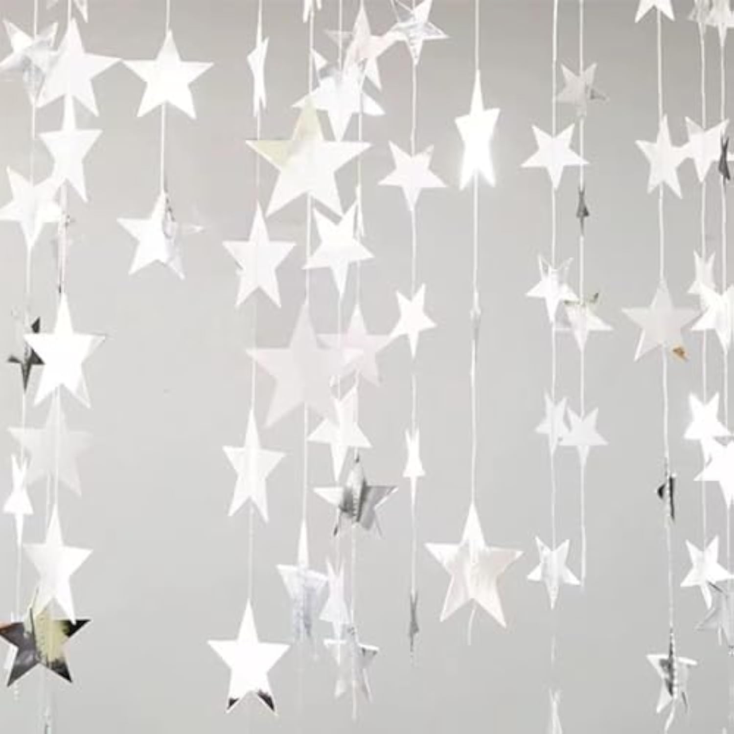 Silver Star Garland, 78 Feet Double Side Hanging Sparkly Paper Star Banner Decorations For Birthday Wedding Engagement Baby Shower Christmas Thanksgiving Halloween