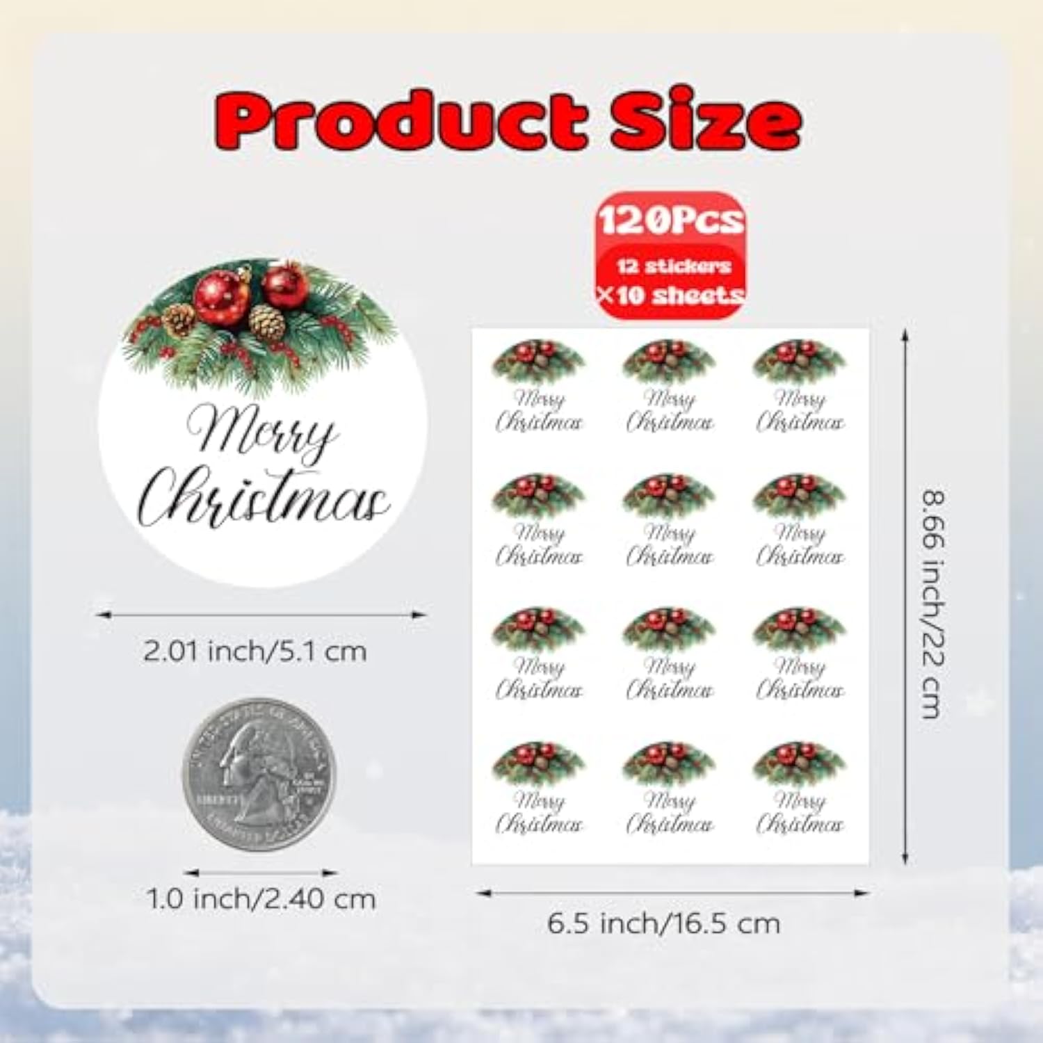 120Pcs Merry Christmas Stickers For Envelopes, 2" Christmas Gift Labels Stickers With Holly Pine Cone, Xmas Labels For Gifts, Xmas Stickers For Holiday Ornament Goodie Bag Xmas Decor