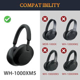 Protein Leather Replacement Earpads For Sony Wh-1000Xm5 (Wh1000Xm5) Noise Canceling Headphones, Ear Pads Cushions With Noise Isolation Memory Foam, Added Thickness - Black