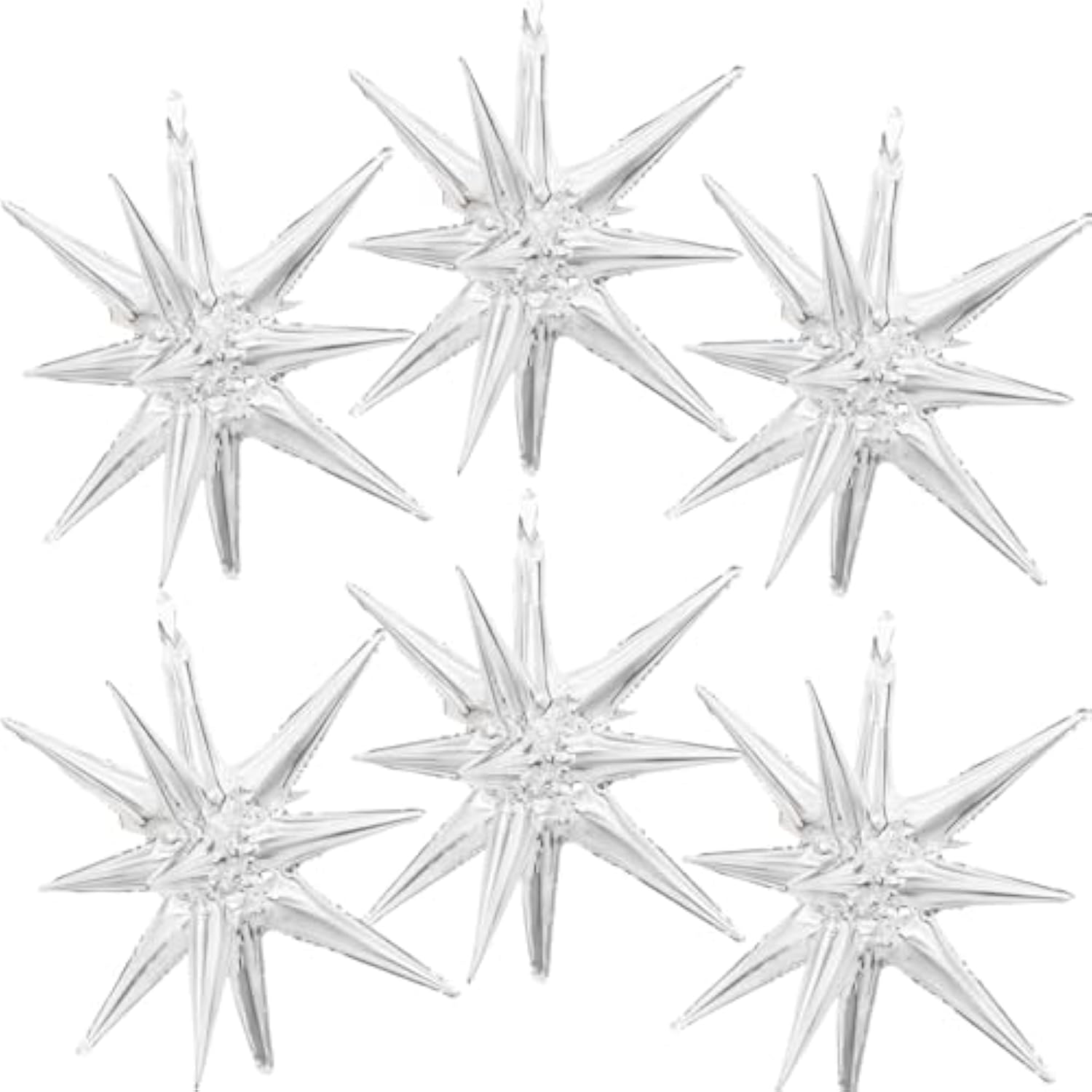 6pcs 27 Inch Silver Explosion Balloons 14-Pointed Star Foil for Party Decor